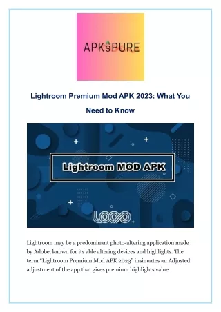Lightroom Premium Mod APK 2023: What You Need to Know