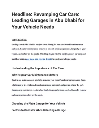 Revamping Car Care Top Garages in Abu Dhabi for Your Vehicle Needs