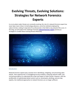Evolving Threats, Evolving Solutions: Strategies for Network Forensics Experts