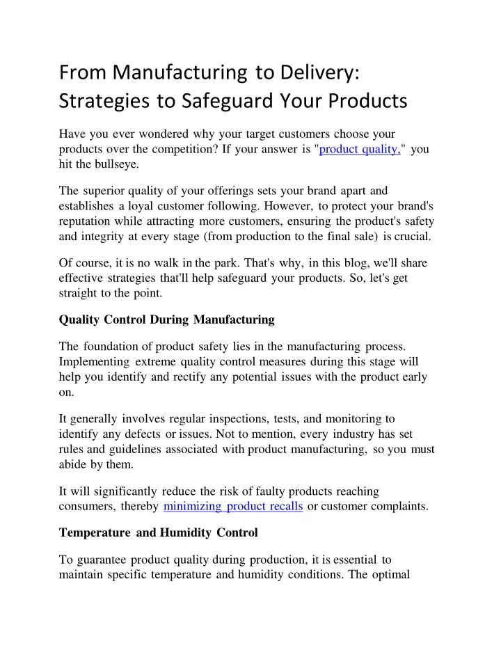 from manufacturing to delivery strategies to safeguard your products