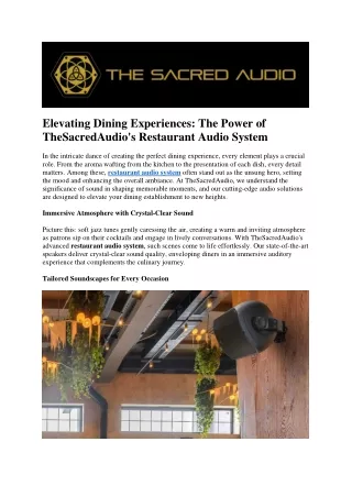 Elevating Dining Experiences The Power of TheSacredAudio's Restaurant Audio System