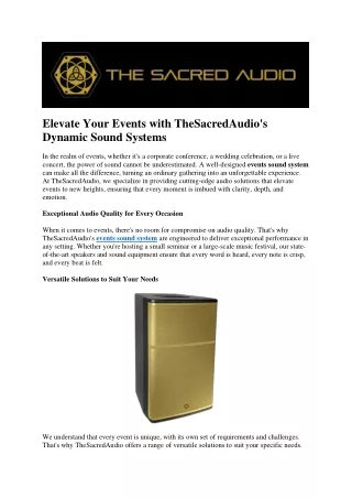 Elevate Your Events with TheSacredAudio's Dynamic Sound Systems