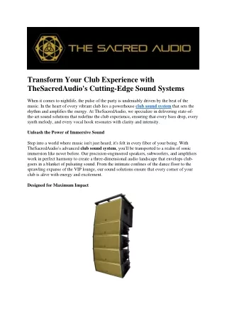 Transform Your Club Experience with TheSacredAudio's Cutting-Edge Sound Systems