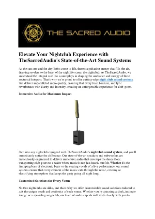 Elevate Your Nightclub Experience with TheSacredAudio's State-of-the-Art Sound Systems