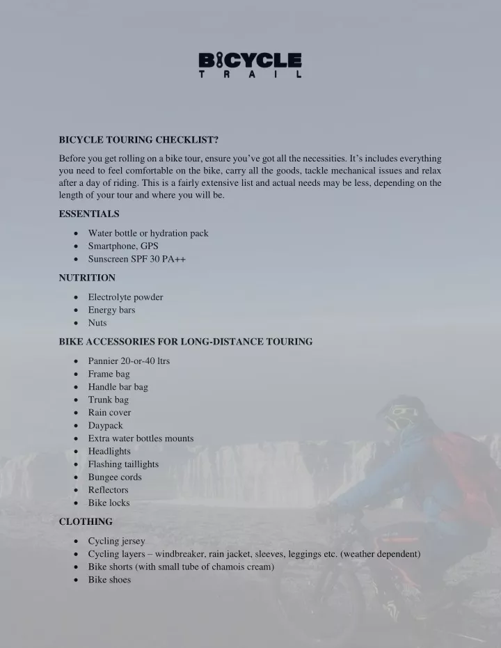 bicycle touring checklist