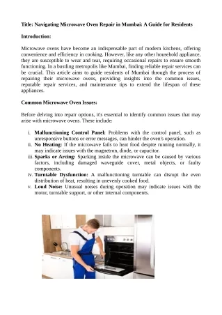 Navigating Microwave Oven Repair in Mumbai: A Guide for Residents