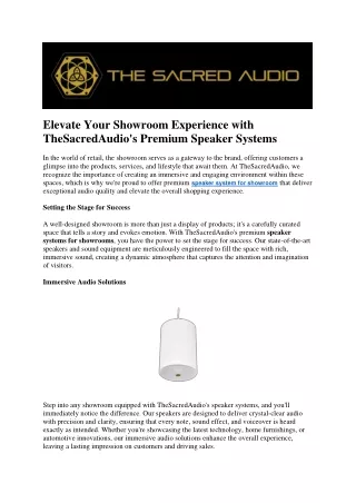 Elevate Your Showroom Experience with TheSacredAudio's Premium Speaker Systems