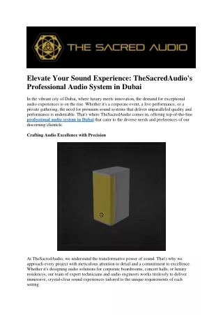 Elevate Your Sound Experience TheSacredAudio's Professional Audio System in Dubai