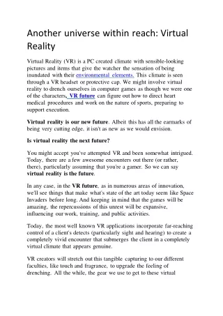 another universe within reach virtual reality