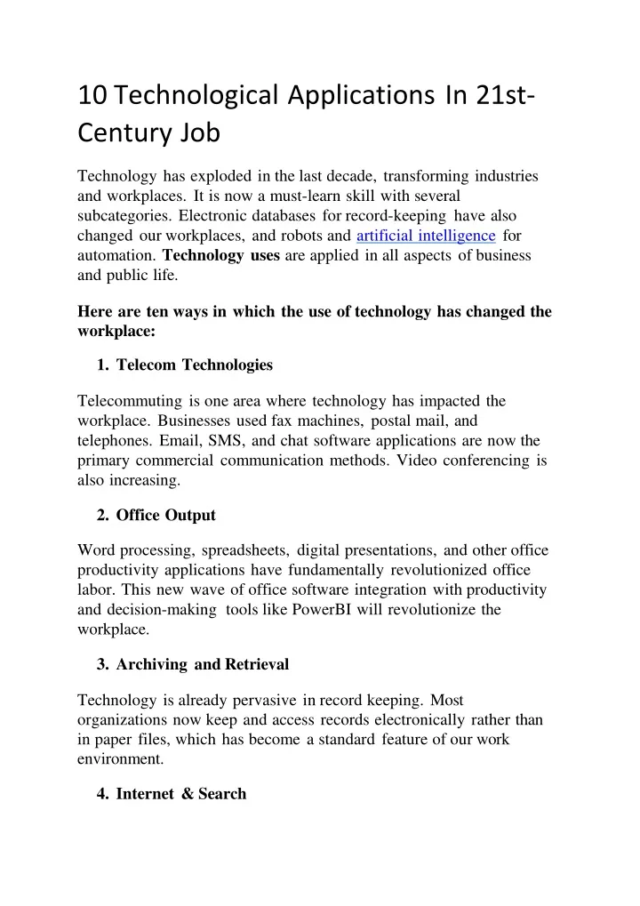 10 technological applications in 21st century job