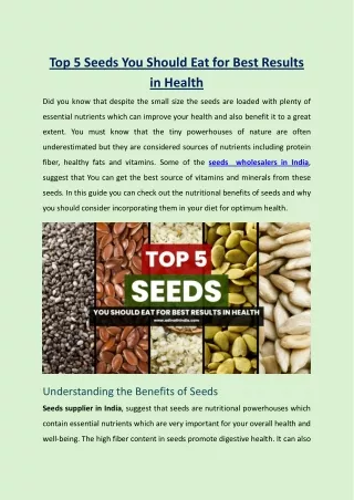 Top 5 Seeds You Should Eat for Best Results in Health