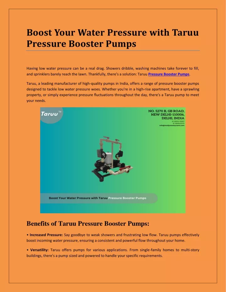 boost your water pressure with taruu pressure