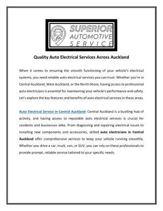 Quality Auto Electrical Services Across Auckland