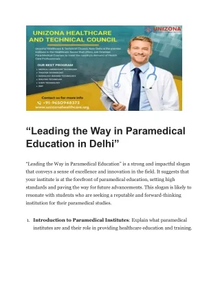 Leading the Way in Paramedical Education in Delhi