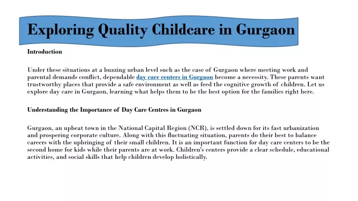 exploring quality childcare in gurgaon