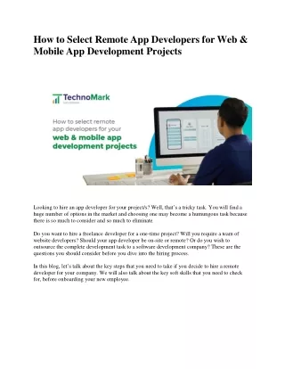 How to Select Remote App Developers for Web & Mobile App Development Projects