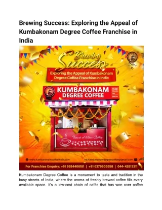 Brewing Success Exploring the Appeal of Kumbakonam Degree Coffee Franchise in India