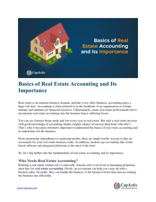 Understanding Real Estate Accounting: Importance & Duties | CapActix