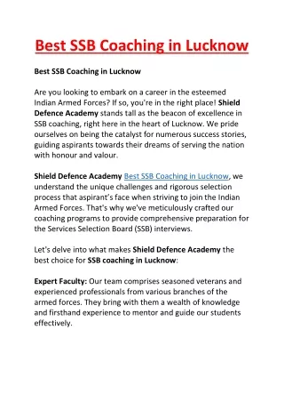 top SSB Coaching in Lucknow | SSB Coaching in Lucknow