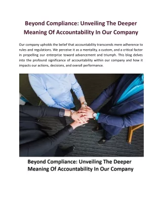 Beyond Compliance: Unveiling The Deeper Meaning Of Accountability In Our Company