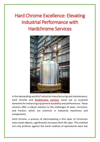 Hard Chrome Excellence Elevating Industrial Performance with Hardchrome Services