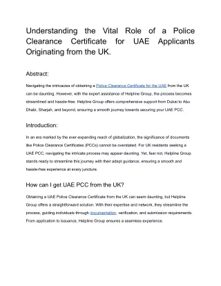 Understanding the Vital Role of a Police Clearance Certificate for UAE Applicants Originating from the UK