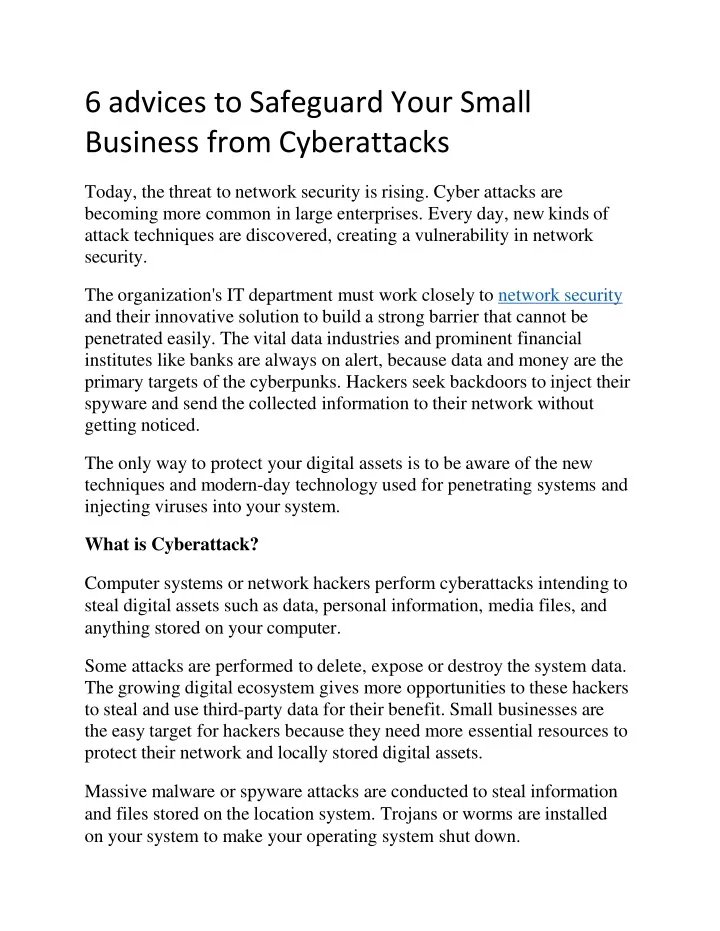6 advices to safeguard your small business from cyberattacks