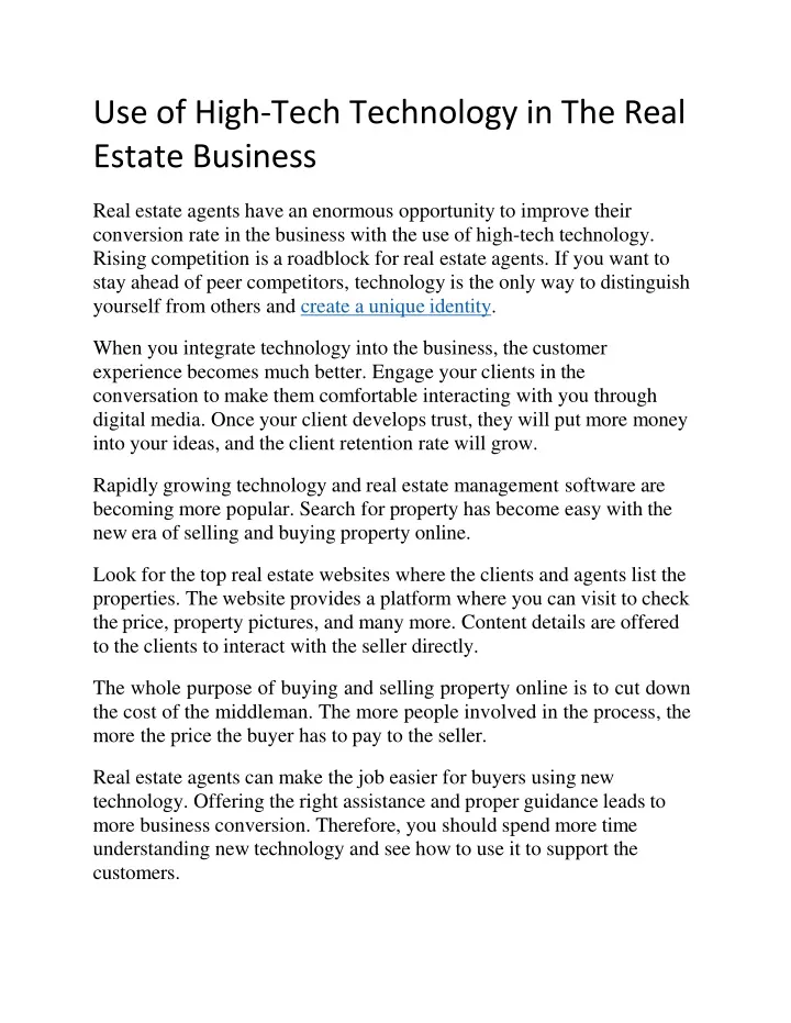 use of high tech technology in the real estate business
