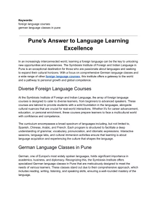 Pune’s Answer to Language Learning Excellence