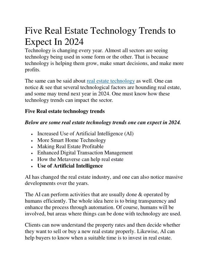 five real estate technology trends to expect in 2024