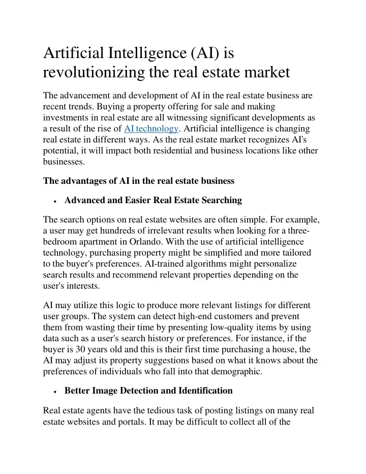 artificial intelligence ai is revolutionizing the real estate market