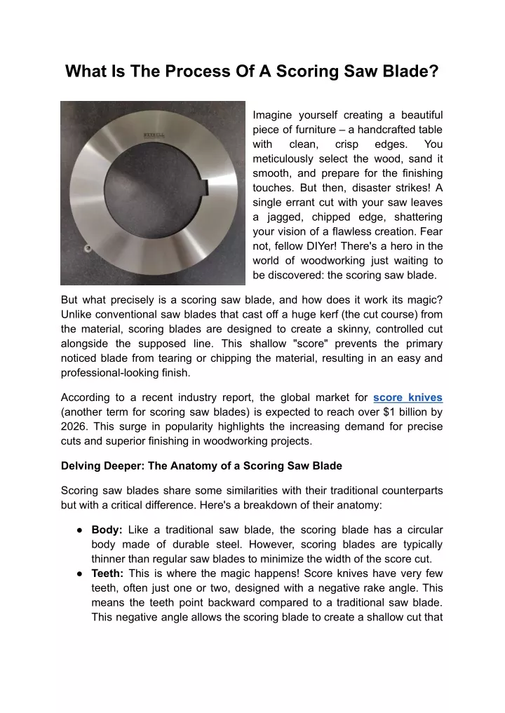 what is the process of a scoring saw blade