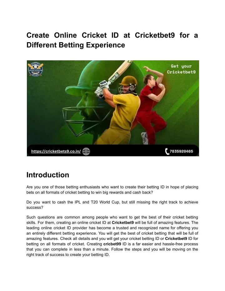 create online cricket id at cricketbet9