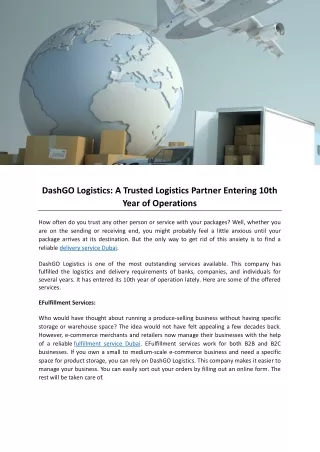 DashGO Logistics: A Trusted Logistics Partner Entering 10th Year of Operations