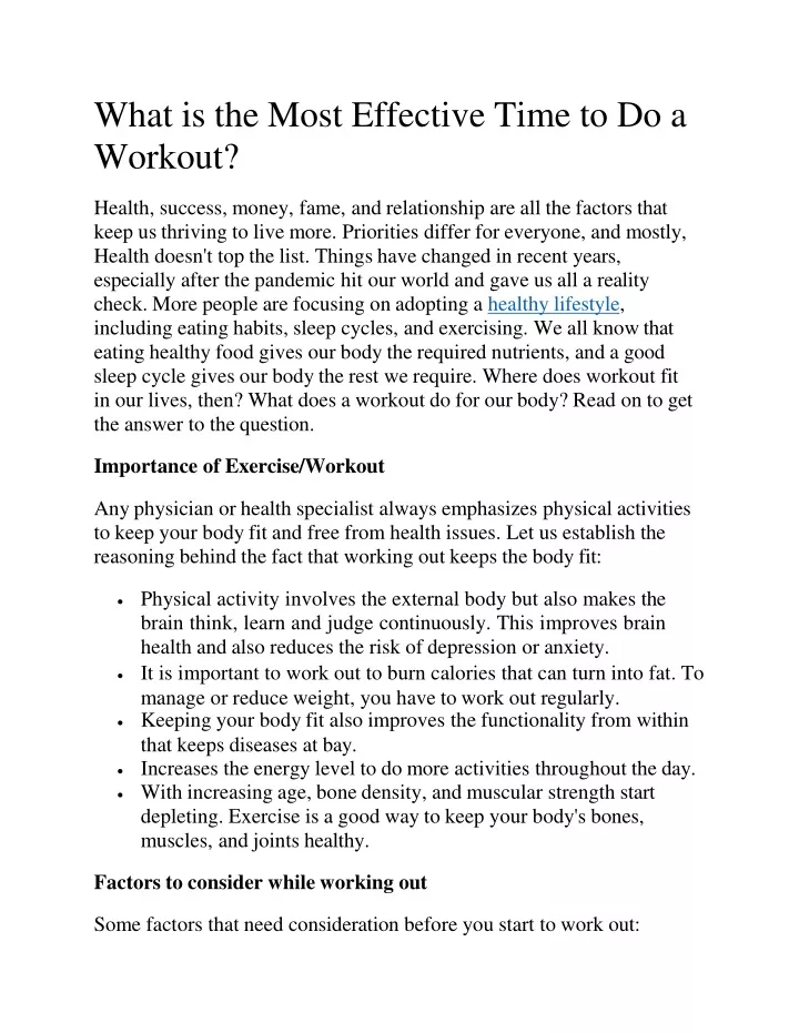 what is the most effective time to do a workout