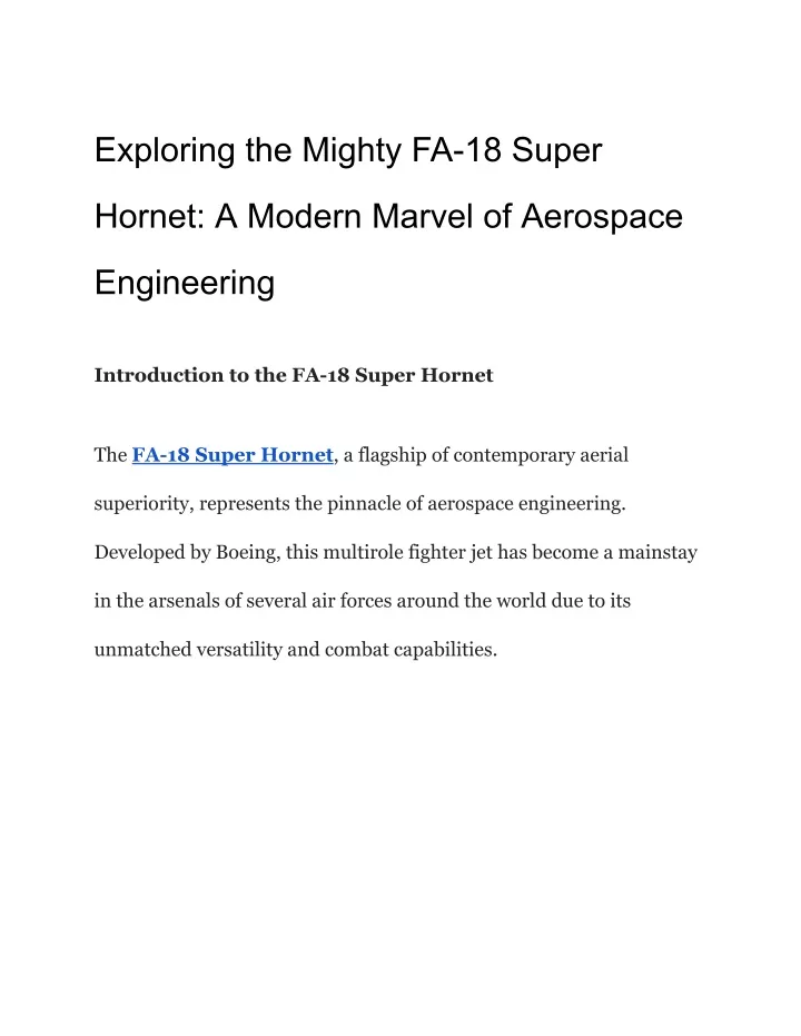 exploring the mighty fa 18 super