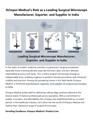 Octopus Medical's Role as a Leading Surgical Microscope Manufacturer, Exporter, and Supplier in India