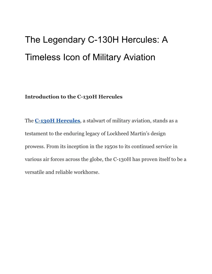 the legendary c 130h hercules a