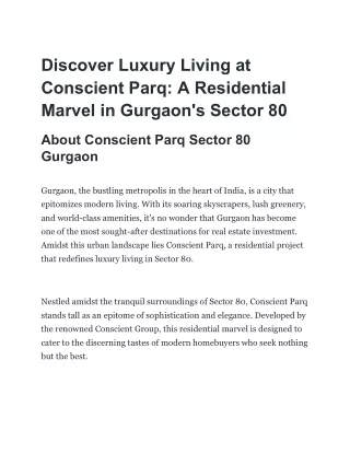 Conscient Parq Sector 80 Gurgaon