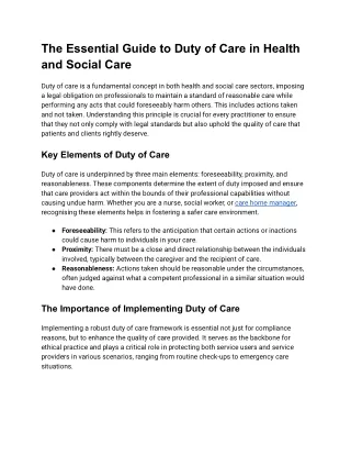 The Essential Guide to Duty of Care in Health and Social Care