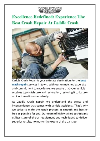 Excellence Redefined  Experience The Best Crash Repair At Caddle Crash