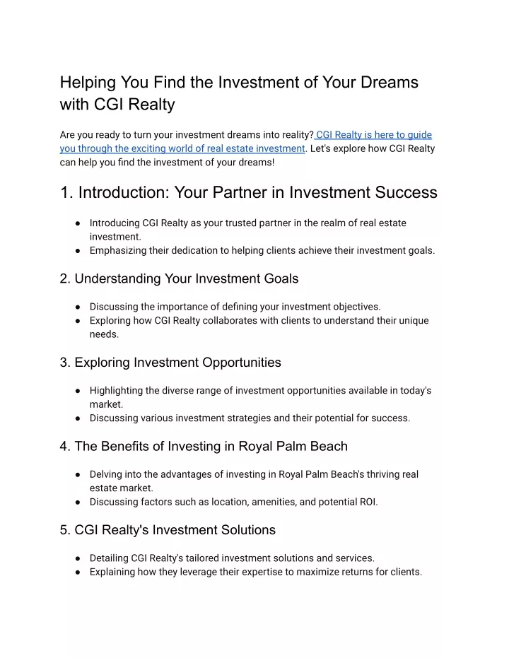 helping you find the investment of your dreams