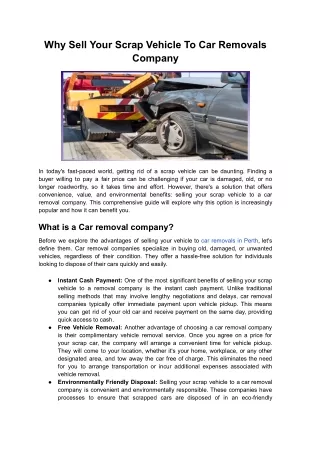 Top Reasons to Sell Your Scrap Vehicle to a Car Removals Company