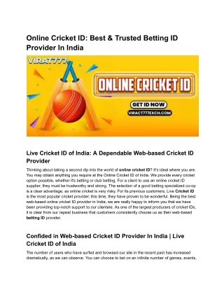 Online Cricket ID_ Best & Trusted Betting ID Provider In India