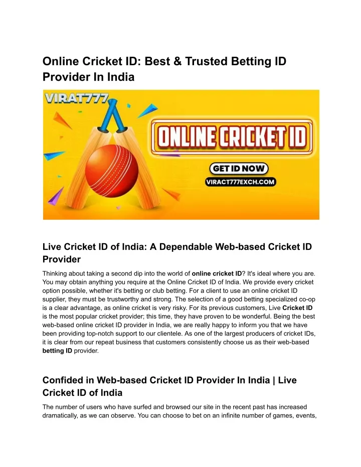 online cricket id best trusted betting