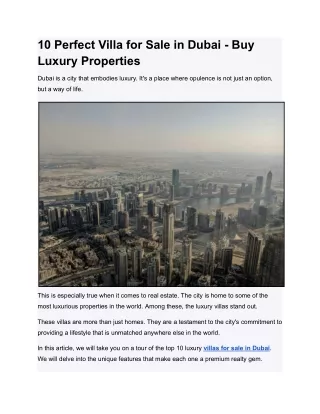 10 Perfect Villa for Sale in Dubai - Buy Luxury Properties