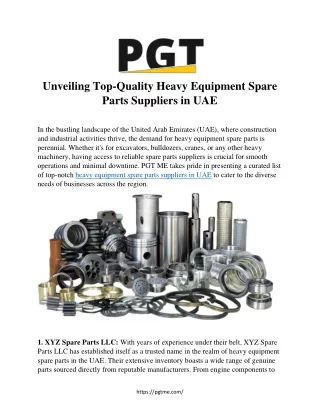 Unveiling Top-Quality Heavy Equipment Spare  Parts Suppliers in UAE
