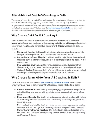 Affordable and Best IAS Coaching in Delhi