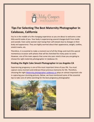 Tips For Selecting The Best Maternity Photographer In Calabasas, California