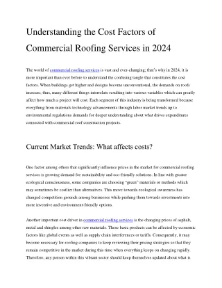 Understanding the Cost Factors of Commercial Roofing Services in 2024